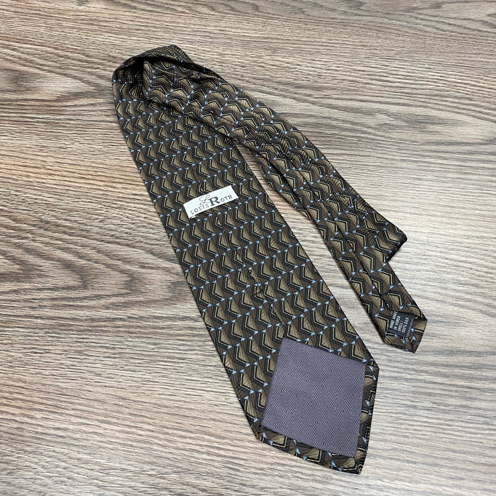 Louis Roth Olive, Navy & Blue Check Tie - Picture 2 of 4
